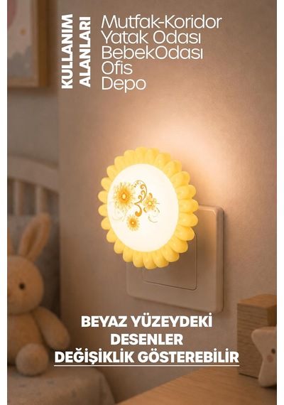 Tr Çiçek Figürlü Gece Lambası On/off Tuşlu Koridor Hol Işığı Uyuma Işığı Sarı Gc09 Diğer