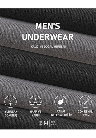 Boun Marche Erkek Boxer Likralı Premium 6'lı Kutu Falcon Siyah