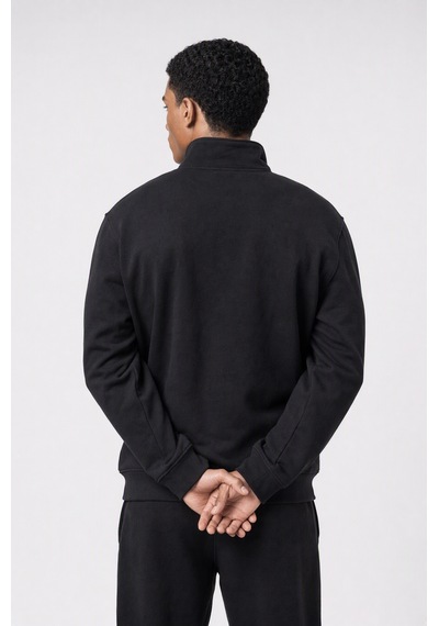 Erkek Respire Basic Half Zip Oversize Sweatshirt Siyah