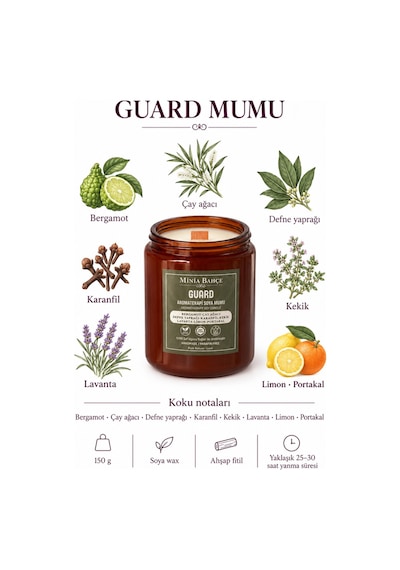 Koruma Aromaterapi Soya Mumu - 150 Gr %100 Doğal Uçucu Yağlar Ve Saf Soya Wax Şeffaf