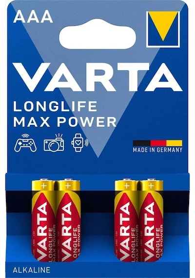 Varta Longlife Max Power Aaa Alkalin İnce Kalem Pil, Lr03, 1,5v, 4'lü Paket