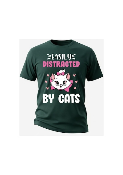 Urbantrendstore Kedili Tişört Kedi Baskılı Yarım Oversize Pamuklu Biskilet Ve Yuvarlak Yaka Tişört Tshirt Zümrüt Yeşili
