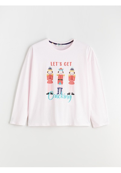 Lcw Young Pembe Bisiklet Yaka Baskılı Kadın Pijama Üstü