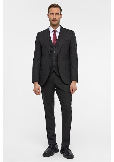 Süvari Gri Slim Sivri Yaka 6 Drop Yelekli Takım Elbise Tk1001100182-s05 Gri