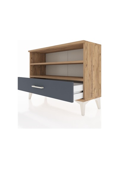 Arges Şifonyer 2 Raflı Tek Çekmeceli 88x30x64 Çam-antrasit Çam