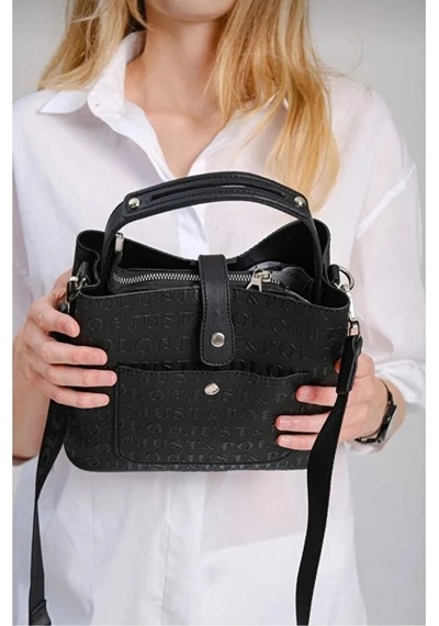 Just Polo Kadın Kabartma Baskılı Lüks El Ve Omuz Çantası Shopper Siyah