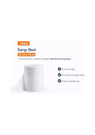 Sargı Bezi 15 Cm X 10 M 1 Adet Pamuklu Hidrofil Gazlı Bez Tekli Rulo Sargı Bezi