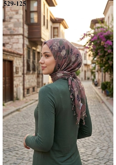 Dolce Cotton Desenli Sökme Boncuklu Eşarp 529-125 Çok Renkli