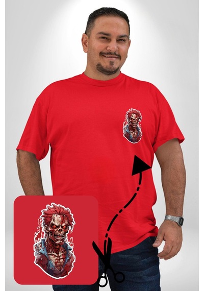 Angemiel Zombi Kırmızı The Walking Dead Kırmızı Büyük Beden Kadın Basic Minimal Baskılı Tişört Kırmızı