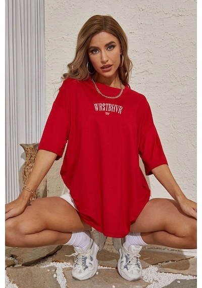 Unisex Dont Baskılı T-shirt Kırmızı