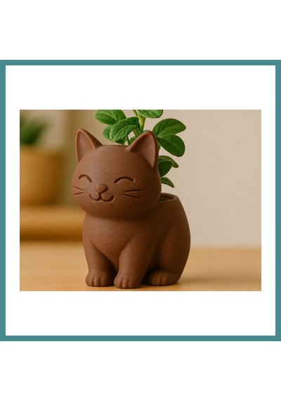 Trendexa 3d Baskı Sevimli Kedi Saksı - Figürlü Sukulent Saksısı-kahverengi Mac Standart