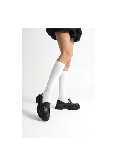 Trendella Kadın Günlük Siyah Kroko Loafer Ayakkabı Tr10ms02g