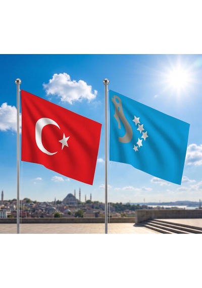 Hazar Kağanlığı Bayrağı Ve Alpaka Kumaş Türk Bayrağı 2'li Set 70x105cm Diğer