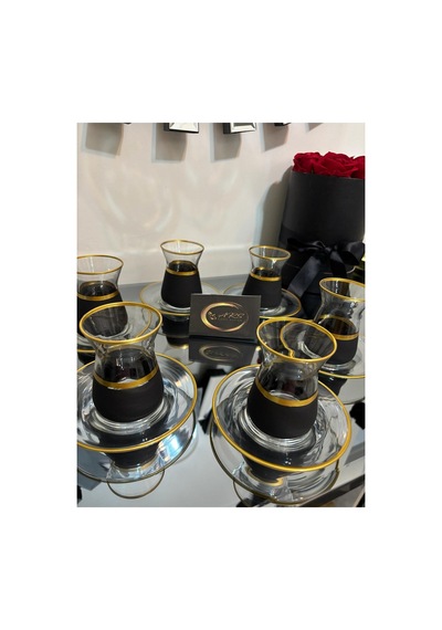 6 Kişilik 12 Parça Yaldızlı Black Çay Takımı, İrem Çay Seti, 6 Adet İrem Çay Bardağı Ve 6 Adet Çay Tabağı Siyah-gold 6 Kişilik 12 Parça Yaldızlı Black Çay Takımı, İrem Çay Seti, 6 Adet İrem Çay Bardağı Ve 6 Adet Çay Tabağı Siyah-gold