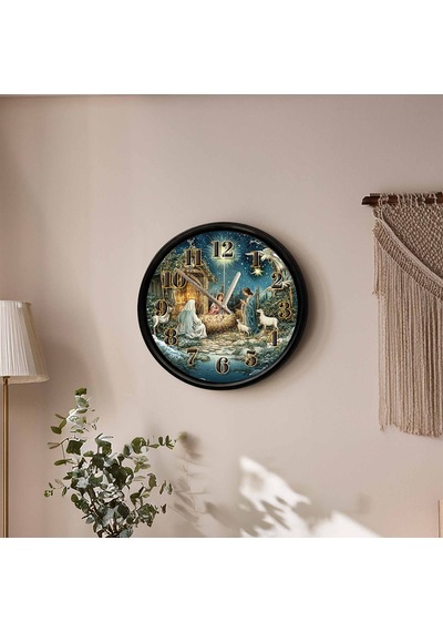 Kutsal Doğuş Ve Yıldız Temalı Dekoratif Duvar Saati 28 Cm Sessiz Mekanizma Çok Renkli