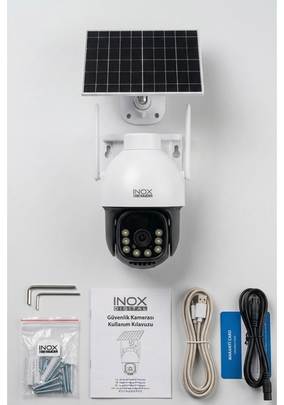 Inox-x12 4g Aov Esım Solar Güneş Enerjili Güvenlik Kamerası - Black Light Gece Renkli Dış Mekan Kamera