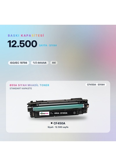 Hp 655a Cf450a Siyah Uyumlu Toner - Çipli / Color Laserjet Enterprise M652 / M653 / Mfp M681 / M682