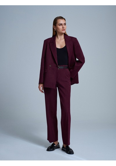 Dilvin 72235 Kemerli Düz Kesim Pantolon-bordo Bordo