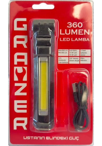 Grayzer Gl-360 Çalışma Lambası 360 Lümen Mıknatıslı Şarjlı Led Fener Siyah - Kırmızı