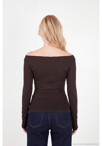 Lela Göğüs Drape Detaylı Kayık Yaka Bluz Kadın Bluz 5867117 Kahve