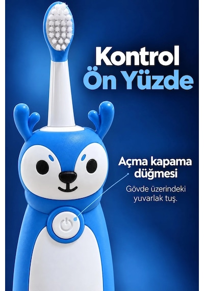 Ers Şarjlı Diş Fırçası Mavi Geyik Tasarımlı Oval Başlıklı