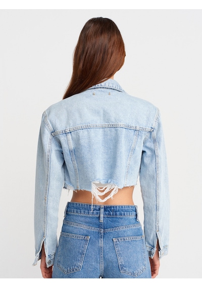 Dilvin 65377 Lazer Detaylı Crop Denim Ceket-mavi Mavi