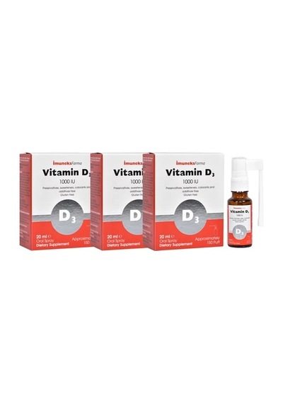 İmuneks Farma 1000 IU Vitamin D3 içeren Sprey Takviye Edici Gıda 20 ml x 3 Adet