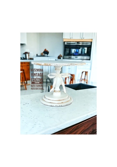 Handmade Pasta Standı Ahşap Ayaklı Katlı Sunum Servis Standı Eskitme Kek Standı Beyaz Eskitme