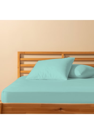 %100 Pamuklu Çift Kişilik Lastikli Çarşaf 180x200+25 50x70 Yastık Kılıfı 2 Adet Su Yeşili