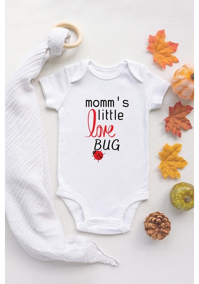 Tuğba Baby Özel Tasarım Mommy Is Little Bug Annesinin Küçük Uğur Böceği Bebek Body Beyaz Bebek Badi Zıbın Beyaz
