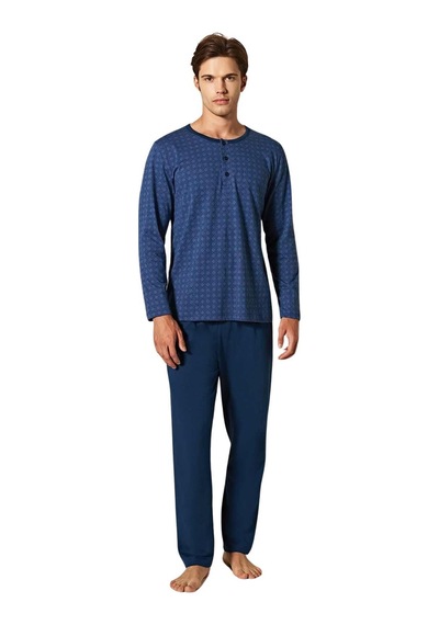 Pijadore Erkek Lacivert Viskon Uzun Kollu Pamuklu Pijama Takımı 1753 Lacivert