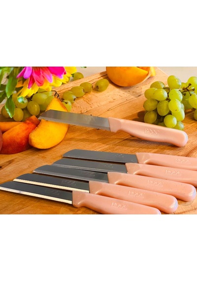 Makri Home 6'lı Pembe Simli Tırtıklı Meyve Bıçağı Pembe