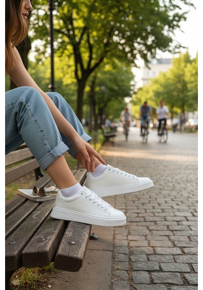 Enoch Sade Düz Taban Ortopedik Casual Sneaker Beyaz