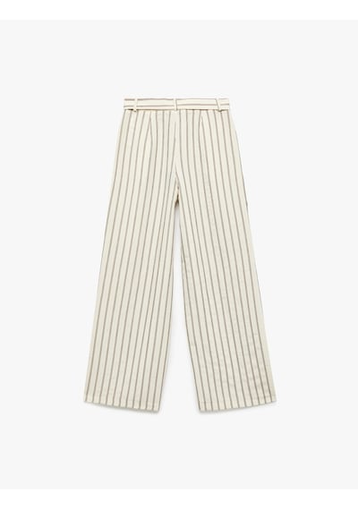 Koton Modal Kumaş Kemer Detaylı Cepli Düz Bol Paça Pantolon Kahverengi Çizgili 5sak40178ew Kahve Çizgili Koton Modal Kumaş Kemer Detaylı Cepli Düz Bol Paça Pantolon Kahverengi Çizgili 5sak40178ew Kahve Çizgili
