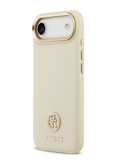 Apple Uyumlu iPhone 17 Air Kılıf Guess Lisanslı M-safeli Grained Yazı Ve Taşlı 4g Logolu Kapak Bej Bej
