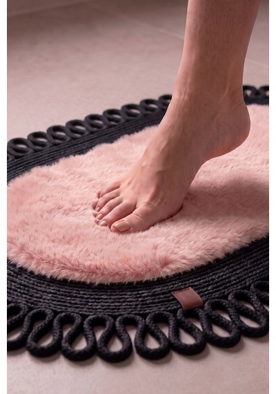 Banyo Paspası Takımı 60x100+40x60 Cm Dış Trikot Pembe & Siyah
