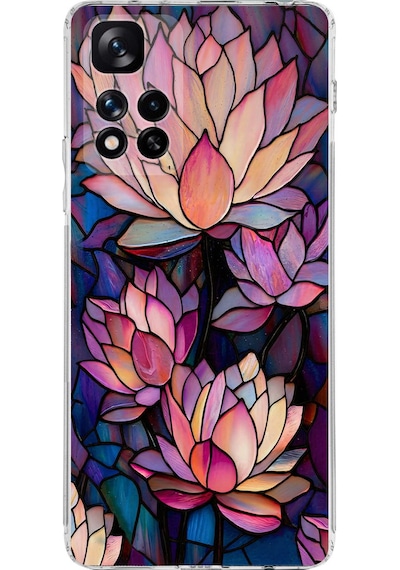 Printify Xiaomi Redmi Note 11 Pro Plus 5g İle Uyumlu Vitray Sessiz Lotus Tasarımlı Şeffaf Kılıf Şeffaf