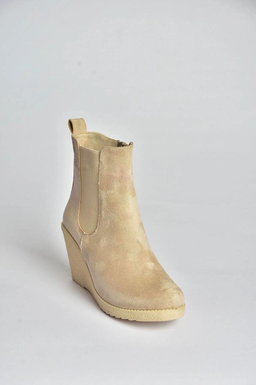 Fox Shoes V361197002 Ten Süet Dolgu Topuklu Kadın Bot Ten-Süet