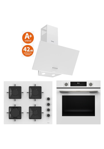 Bosch & Ferre New White City Ultra Sessiz Davlumbaz - 42 DB HUA717BV0T - SS206 - D087-SA Buhar Destekli3 Lü Ankastre Set
