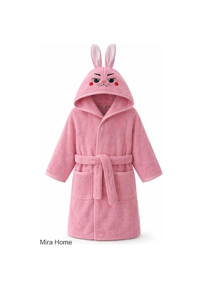 Pembe Tavşan Nakışlı Kulaklı Bebek Ve Çocuk Bornozu Diğer