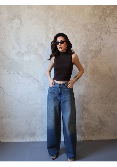 Hopıan Kadın Mavi Yüksek Bel Geniş Paça Vintage Yıkama Wide Leg Jean Pantolon Blue Jeans Hopıan Kadın Mavi Yüksek Bel Geniş Paça Vintage Yıkama Wide Leg Jean Pantolon Blue Jeans