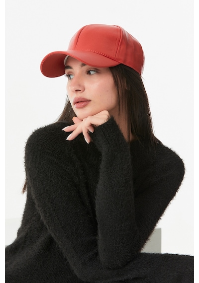 Fullamoda Suni Deri Arkası Ayarlanabilir Kep Şapka Kırmızı 24KAKS3538199062Kırmızı