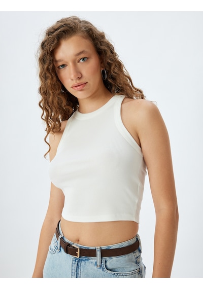 Koton Crop Atlet Halter Yaka Fitilli Slim Fit Ekru 5sal30083ık Ekru