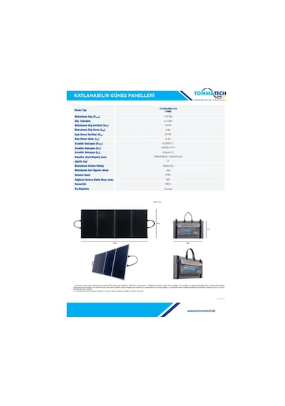 Tommatech Katlanabilir Güneş Paneli Tt-flex-fbag-110 110wp