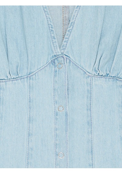 Dilvin 90583 %100 Pamuk Çıtçıt Detaylı Denim Elbise-mavi