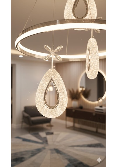 Bohem Aydınlatma 3'lü Çift Taraflı 3renk Led Halka Badem Sarkıt Modern Salon/oda/yatak/antre Avizesi Krom
