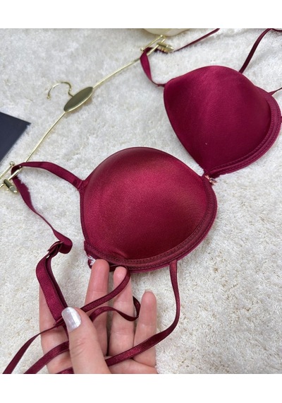 Le Jardin Valeria Biyeli Taşlı Mikro Push-up Arkası İp Detaylı Sü Bordo