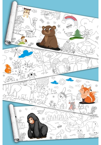 Sina Ticaret Sevimli Dostlar Hayvanlar Alemi Dev Boyama Kağıdı Rulosu, 5 Metre X 45 Cm, Kuşe Kağıdı, Çocuklar İçin Eğitici Boyama Aktivitesi
