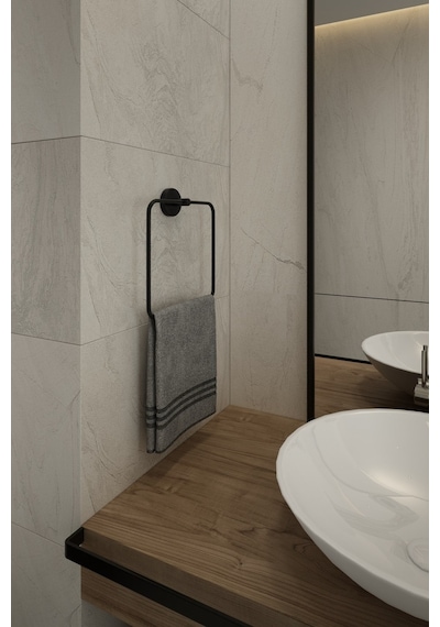 Alper Banyo Lotus Yapışkanlı Siyah Kare Havluluk, Havlu Askısı, Havluluk, Ister  Yapıştır Ister Montajla