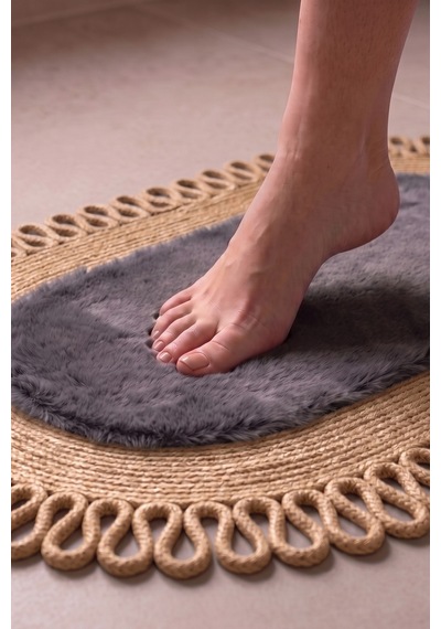 Banyo Paspası Takımı 60x100+60x60 Cm Dış Trikot Antrasit Gri & Camel